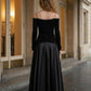 Black A Line Spaghetti Straps Long Formal Dress