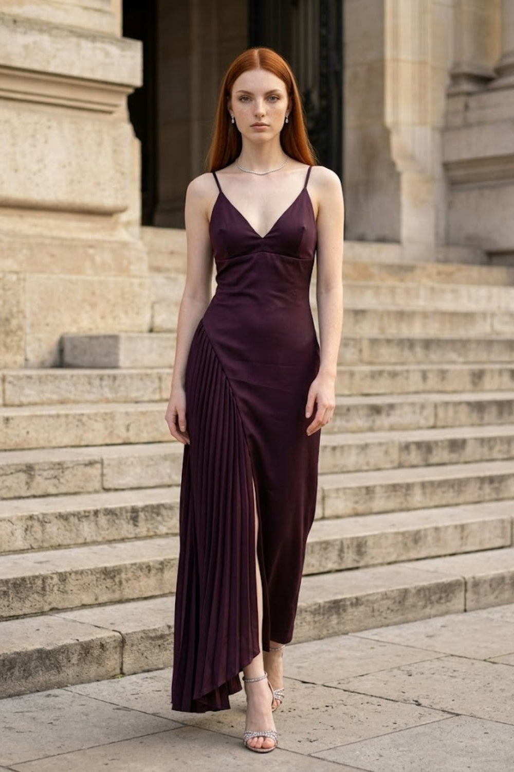 Purple Sheath V Neck Long Formal Dress with Slit