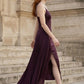 Purple Sheath V Neck Long Formal Dress with Slit