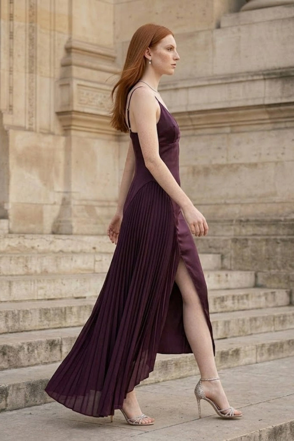 Purple Sheath V Neck Long Formal Dress with Slit