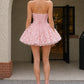 Pink A Line Strapless Homecoming Dress with 3D Flowers