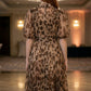 Brown Leopard A Line V Neck Midi Prom Dress With Belt