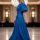 Corset Royal Blue A Line V Neck Long Formal Dress