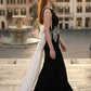 Black and White Sheath Bateau Long Prom Dress with Bow