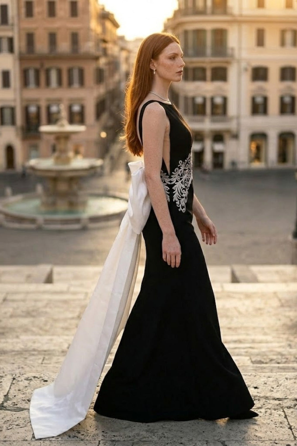 Black and White Sheath Bateau Long Prom Dress with Bow