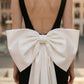 Black and White Sheath Bateau Long Prom Dress with Bow