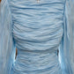 Sequin Blue A Line High Neck Long Prom Dress with Pleats