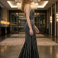 Black Sheath Strapless Long Formal Dress with Rhinestone