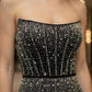 Black Sheath Strapless Long Formal Dress with Rhinestone