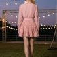 2 Pieces Pink A Line Swing Collar Type Mini Homecoming Dress with 3D Flowers