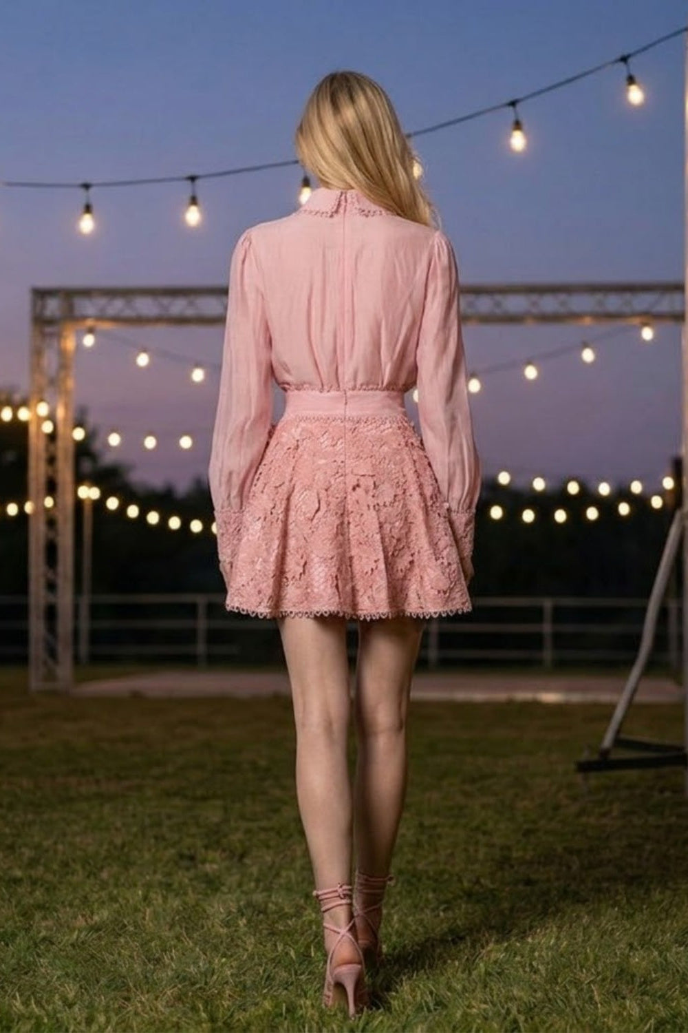 2 Pieces Pink A Line Swing Collar Type Mini Homecoming Dress with 3D Flowers