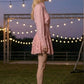 2 Pieces Pink A Line Swing Collar Type Mini Homecoming Dress with 3D Flowers