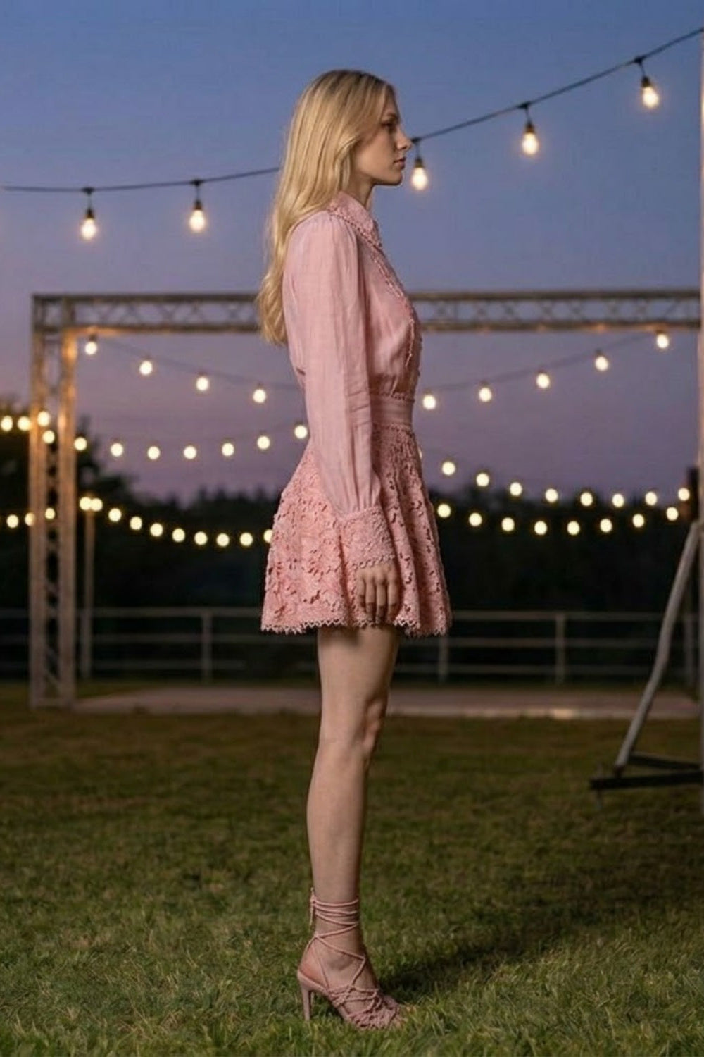 2 Pieces Pink A Line Swing Collar Type Mini Homecoming Dress with 3D Flowers