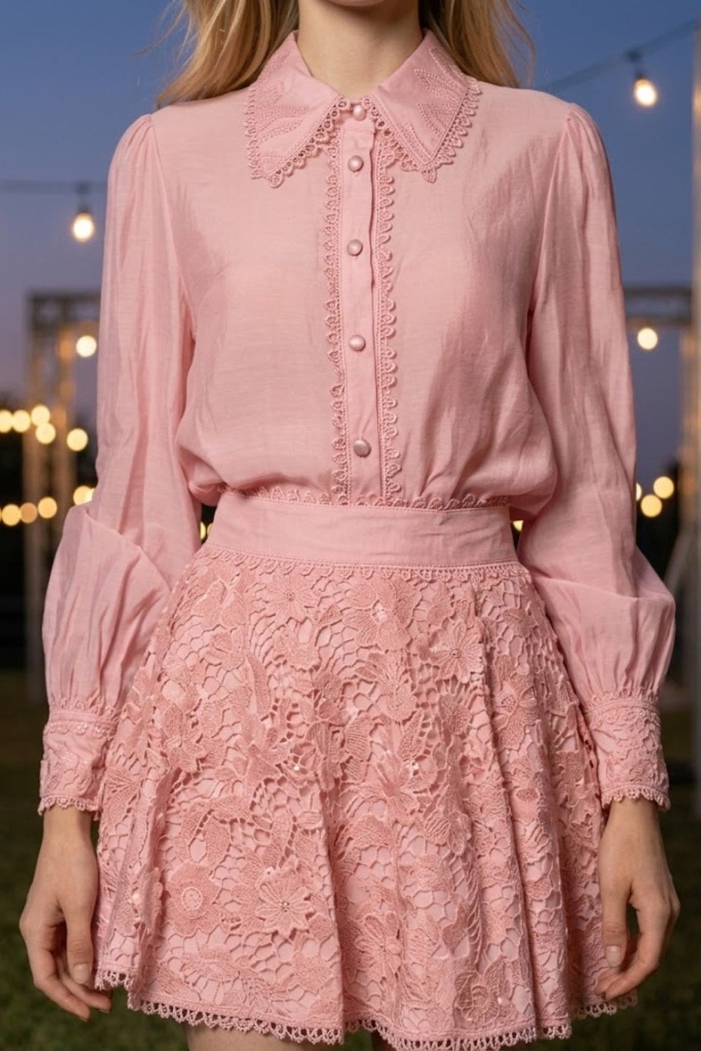 2 Pieces Pink A Line Swing Collar Type Mini Homecoming Dress with 3D Flowers