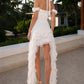 White A Line Halter Long Prom Dress with Ruffles