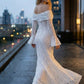 White Sheath Off the Shoulder Long Prom Dress