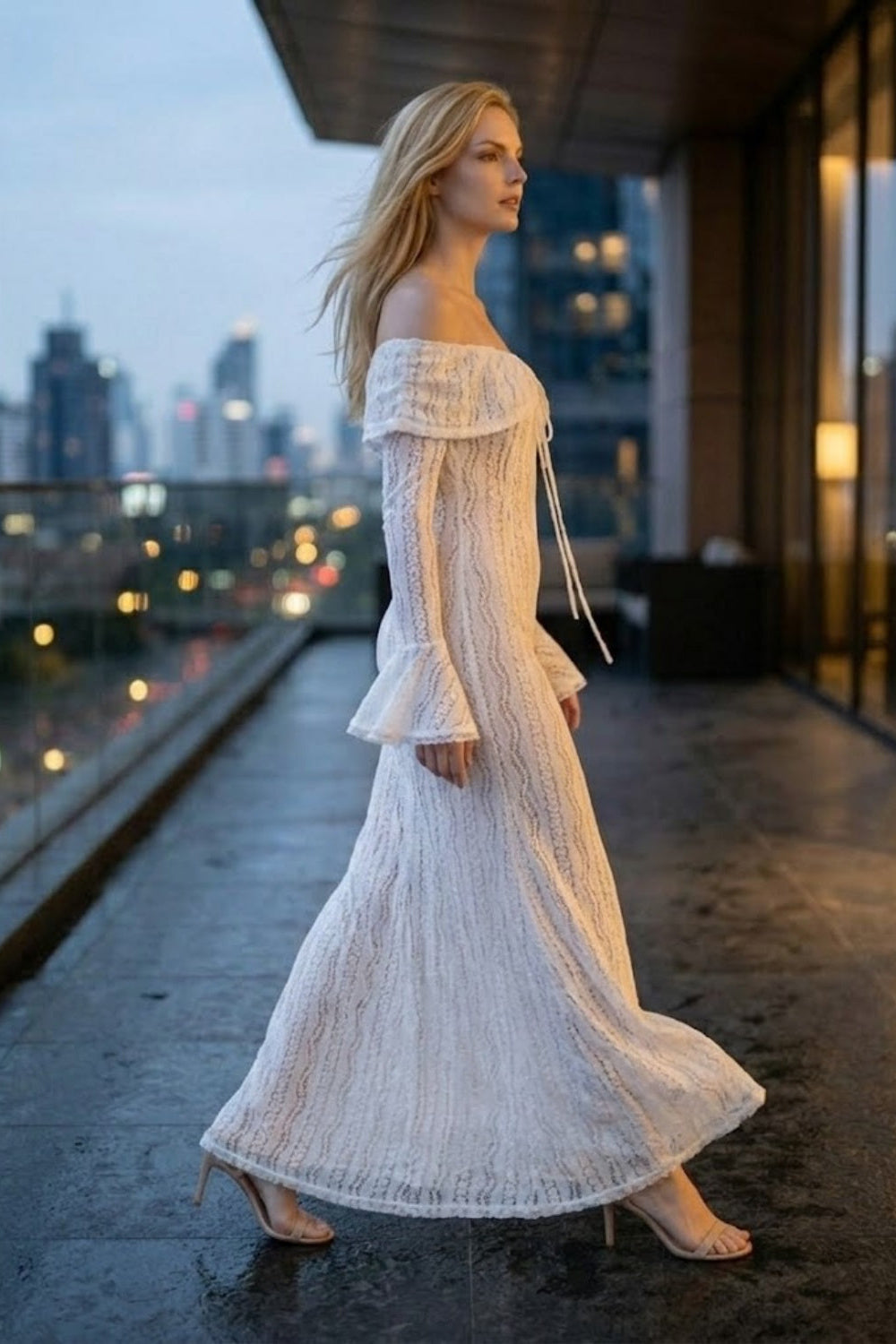 White Sheath Off the Shoulder Long Prom Dress
