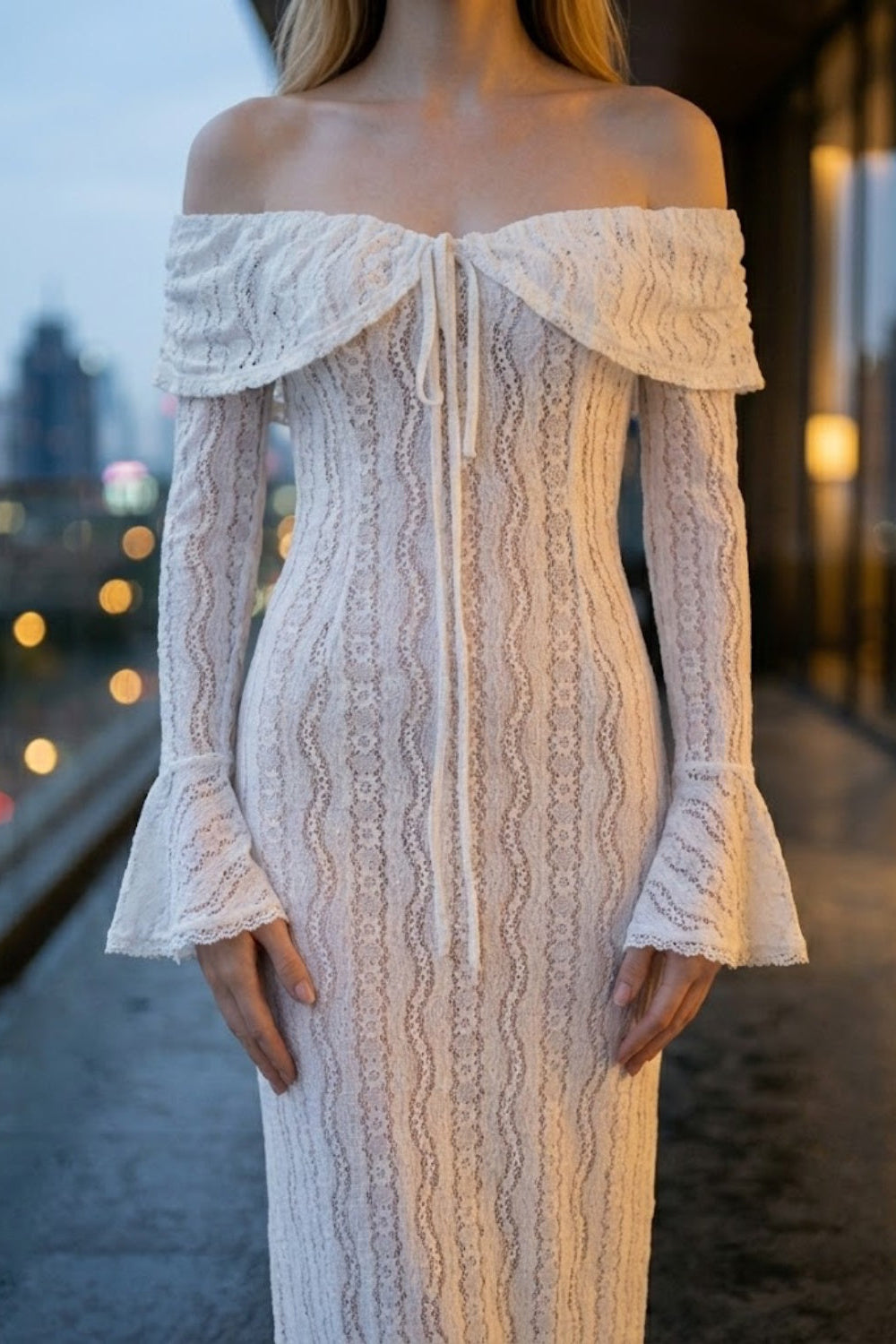 White Sheath Off the Shoulder Long Prom Dress