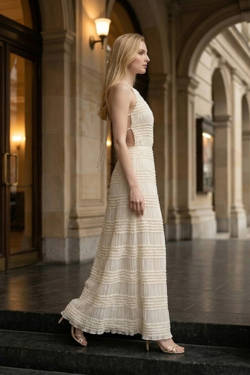White Sheath Halter Long Prom Dress