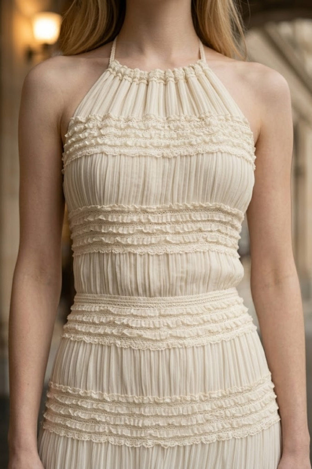White Sheath Halter Long Prom Dress