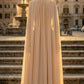 Champagne A Line Round Neck Long Formal Dress with Cape