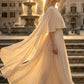 Champagne A Line Round Neck Long Formal Dress with Cape
