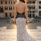 White Polka Dots Sheath Halter Long Prom Dress with Lace
