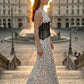 White Polka Dots Sheath Halter Long Prom Dress with Lace