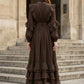 Brown A Line High Neck Long Formal Dress with Keyhole