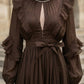 Brown A Line High Neck Long Formal Dress with Keyhole