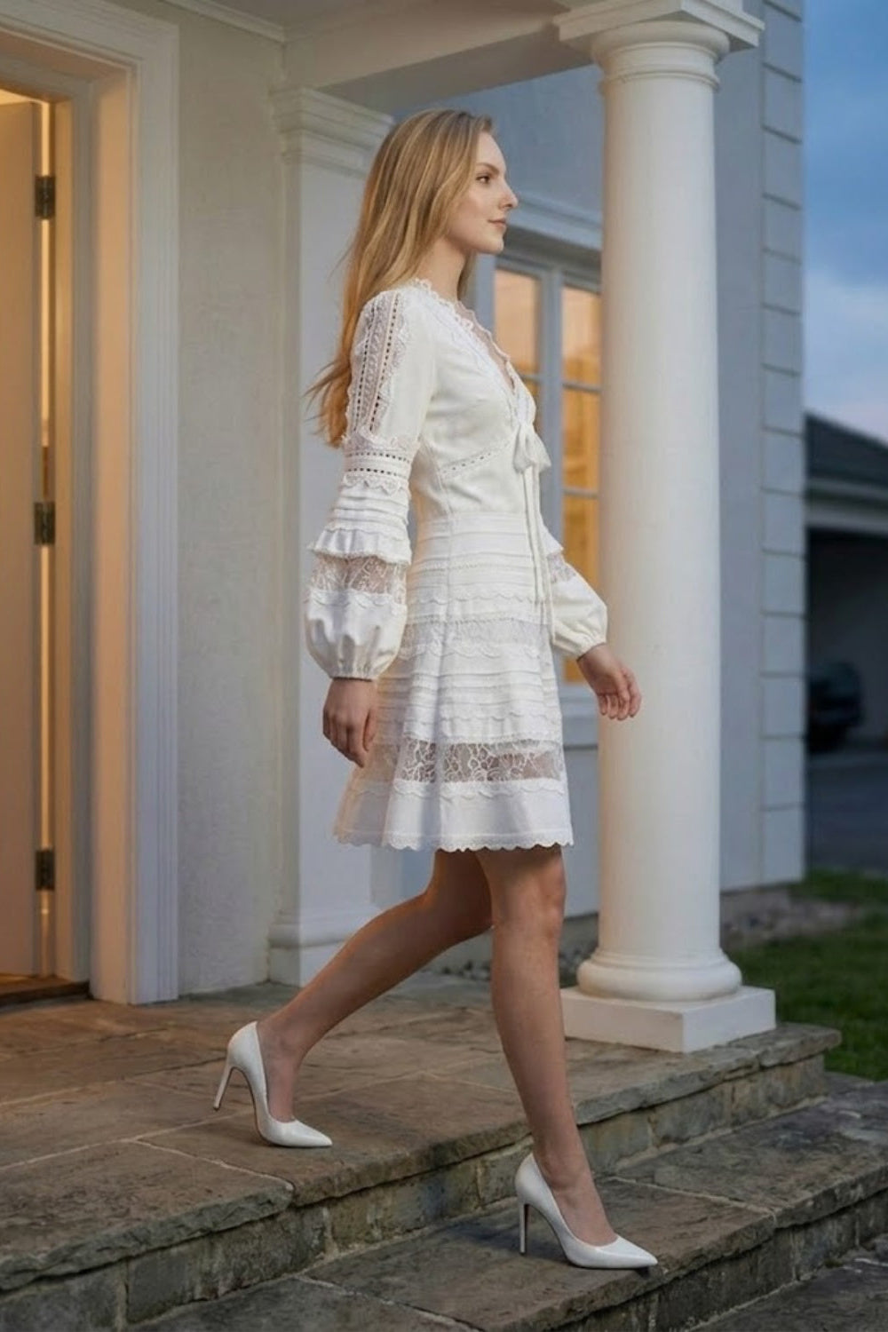 White A Line V Neck Mini Homecoming Dress