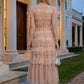 Blush Pink A Line V Neck Long Prom Dress with Fringes