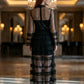 Black A Line Illusion Neck Long Prom Dress