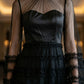 Black A Line Illusion Neck Long Prom Dress