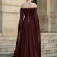 Burgundy A Line Off the Shoulder Long Formal Dress with Pleats