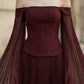 Burgundy A Line Off the Shoulder Long Formal Dress with Pleats