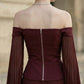 Burgundy A Line Off the Shoulder Long Formal Dress with Pleats