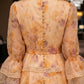 Orange Floral A Line V Neck Midi Prom Dress with Sash