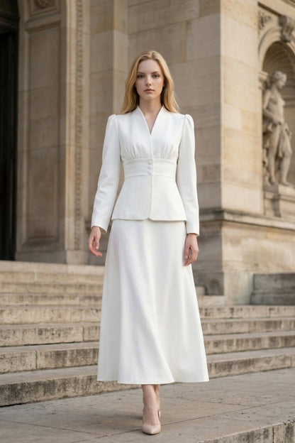 2 Pieces White A Line V Neck Long Formal Dress