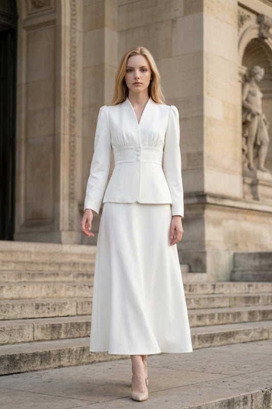 2 Pieces White A Line V Neck Long Formal Dress