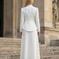 2 Pieces White A Line V Neck Long Formal Dress
