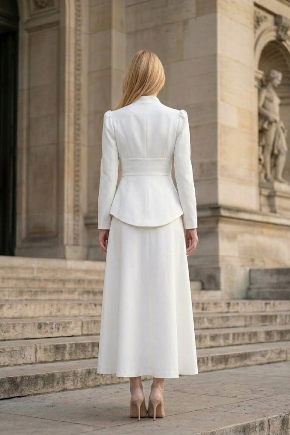 2 Pieces White A Line V Neck Long Formal Dress
