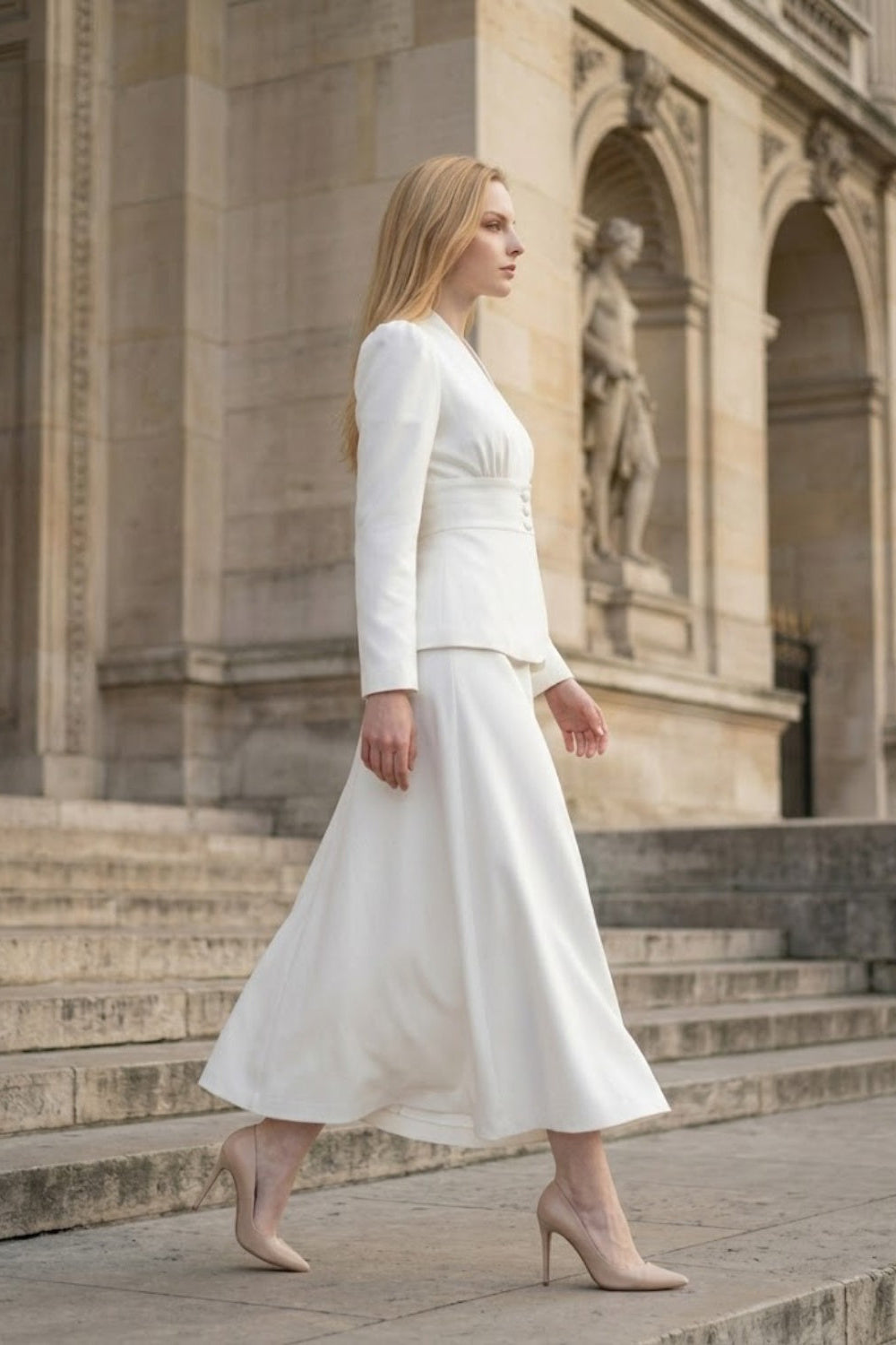 2 Pieces White A Line V Neck Long Formal Dress