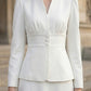 2 Pieces White A Line V Neck Long Formal Dress
