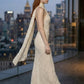 Ivory Sheath High Neck Long Prom Dress with Side Cape