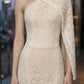 Ivory Sheath High Neck Long Prom Dress with Side Cape