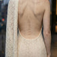 Ivory Sheath High Neck Long Prom Dress with Side Cape