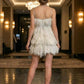 White A Line Spaghetti Straps Mini Homecoming Dress with Feathers
