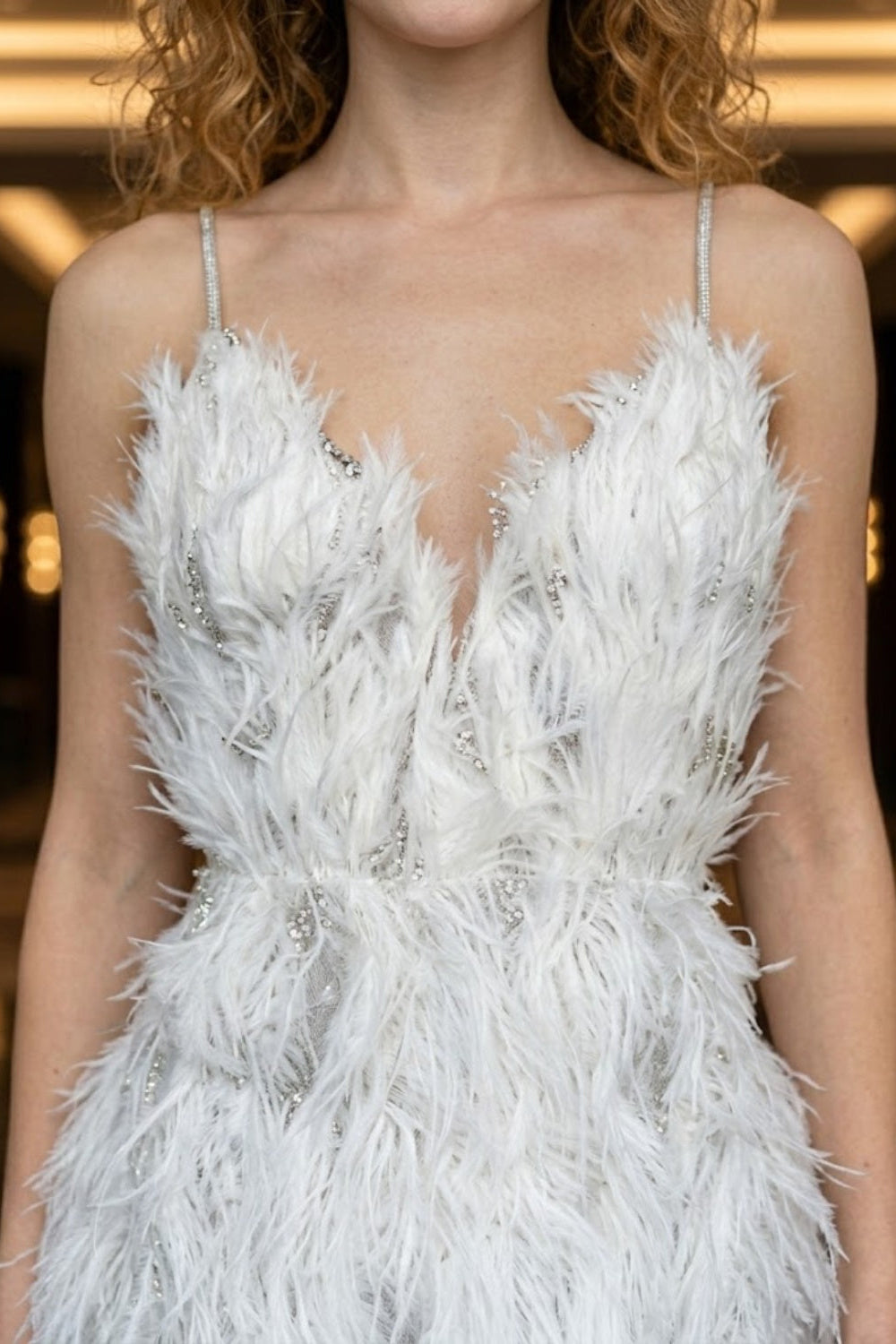 White A Line Spaghetti Straps Mini Homecoming Dress with Feathers