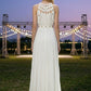 White Sheath Halter Long Prom Dress with Sash